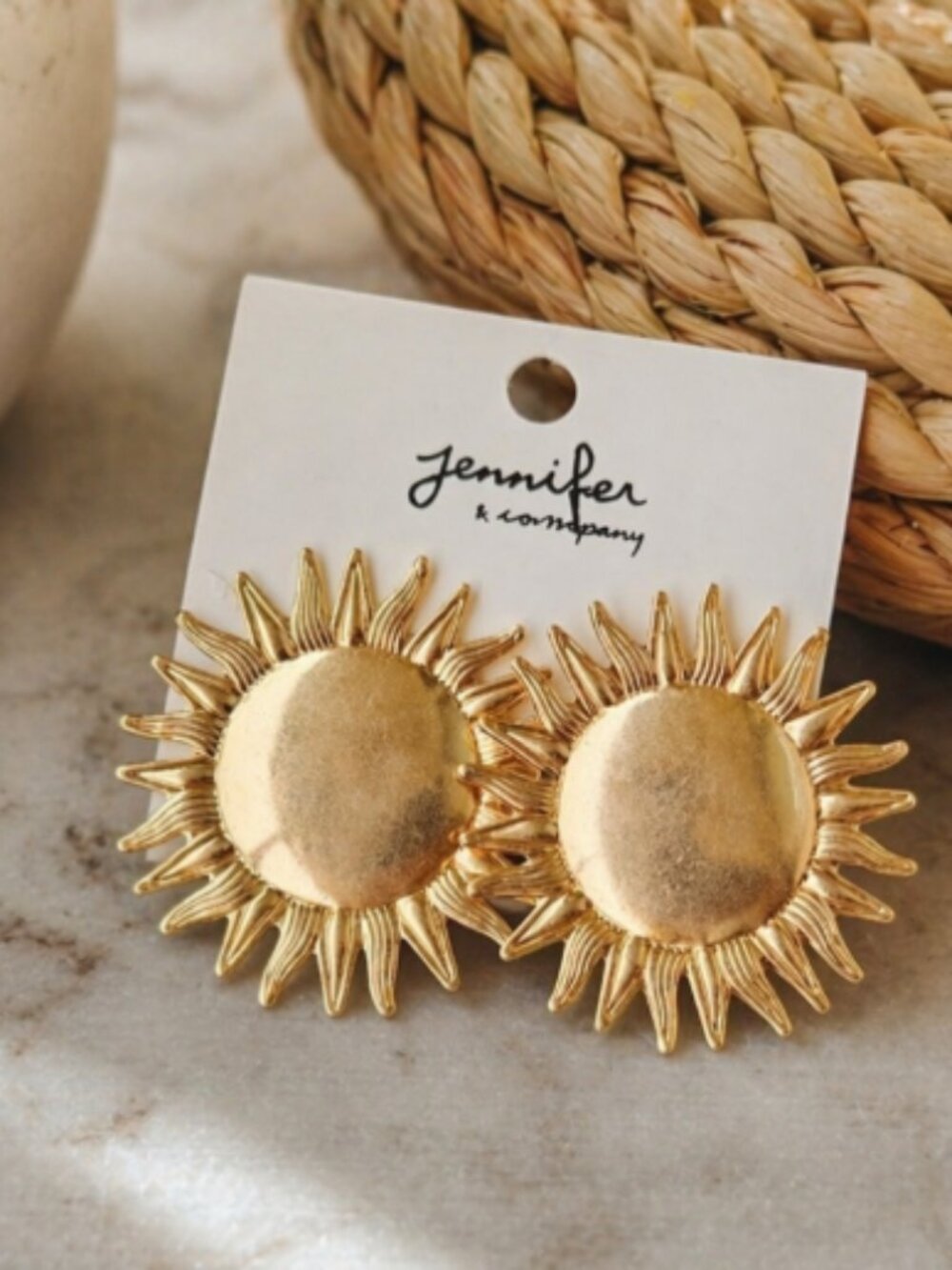 Jenifer k Company ROUND SUN DROME EARRINGS GOLD PLATED FASHION